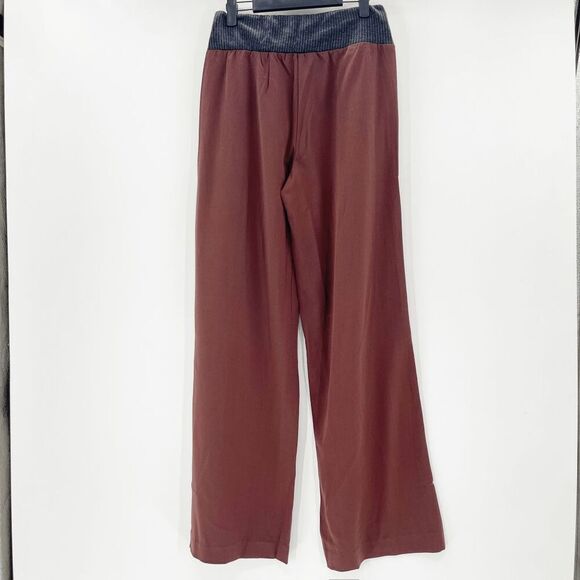 NWT WeWoreWhat‎ Low Rise V Wide Leg Pants Women's Size M Brown Ribbed Waistband - Picture 3 of 5